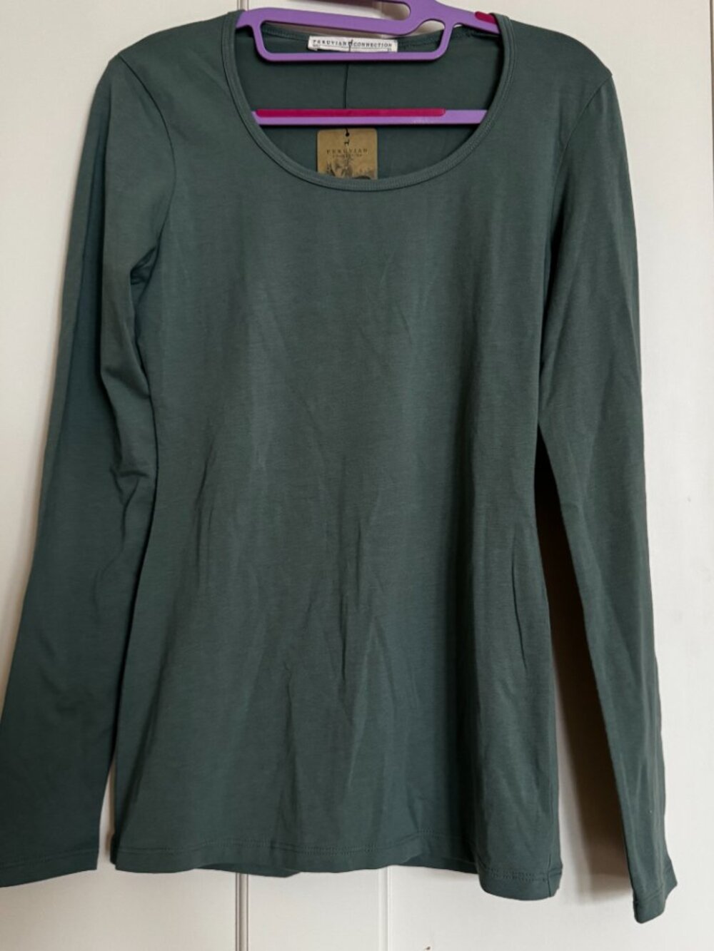 Peruvian Connection Womens Laurel Layering Tee Green Long Sleeve Size XS NWT